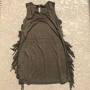 Olive green suede tassel party dress